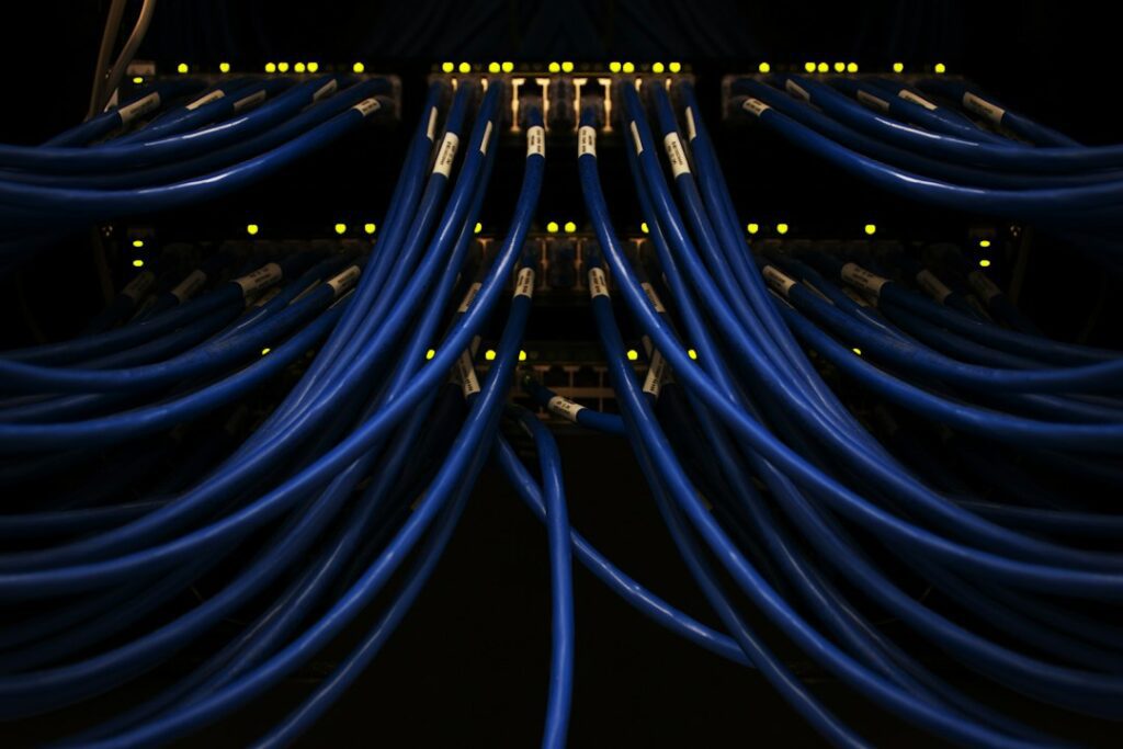 Blue network cables illustrating a live streaming path and proxy troubleshooting workflow